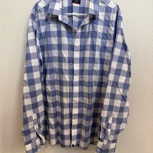 UNTUCKit Blue and White Plaid Gingham  Men's Shirt Tall